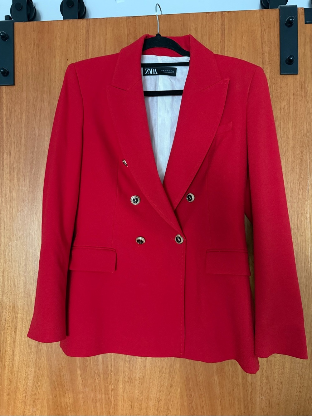 Zara Red Double-Breasted Blazer Jacket - Picture 4 of 7